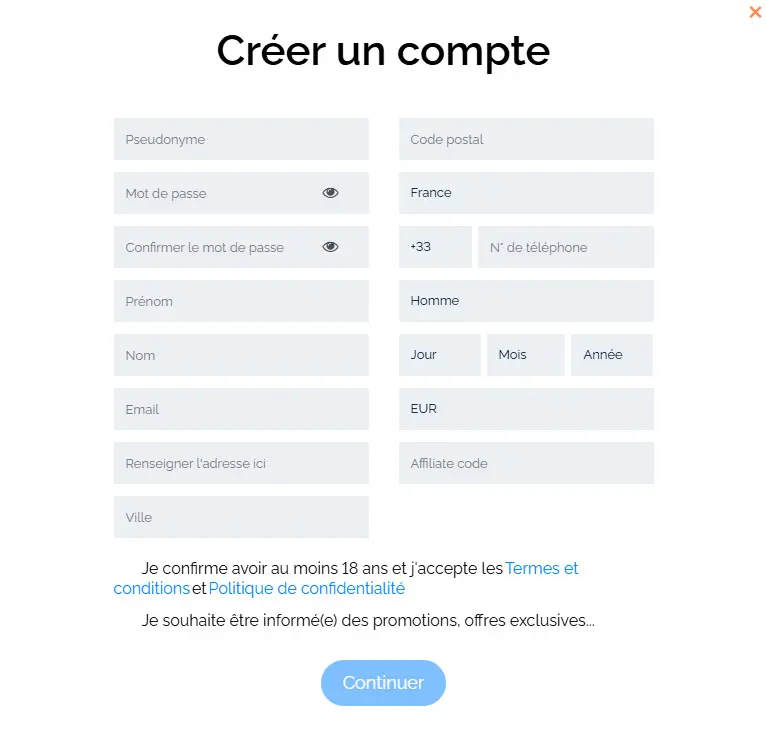 Processus d'inscription CASINOCHAN